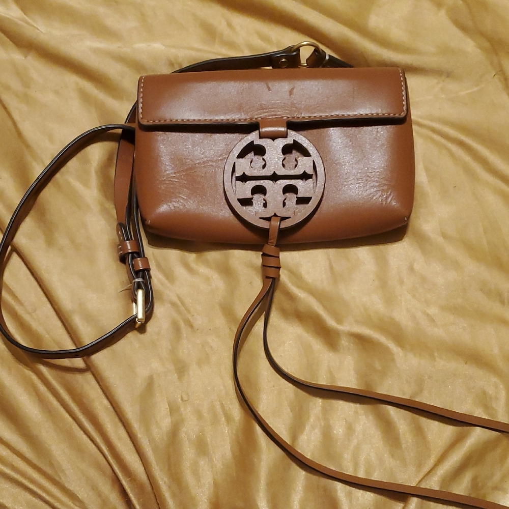 Tory Burch Brown Leather Crossbody Bag with Logo Medallion